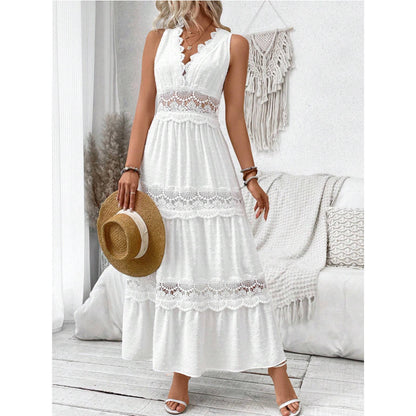 Women's Lace Stitching V-neck Sleeveless Dress