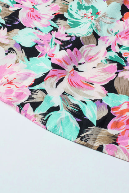 Green Sling V-Neck Elastic Waist Floral Maxi Dress