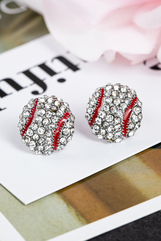 Silver Rhinestone Football Stud Earrings