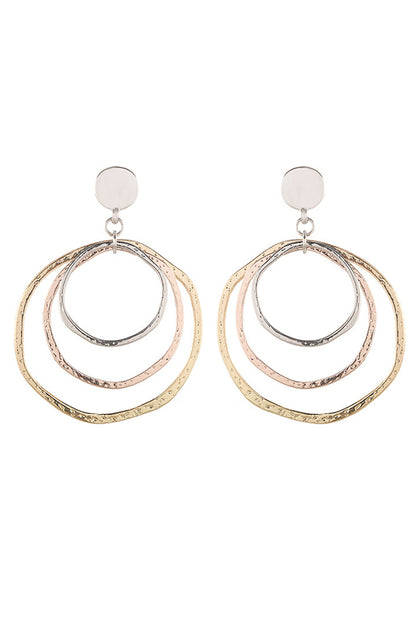 Silver 3-color Concentric Rings Dangle Earrings