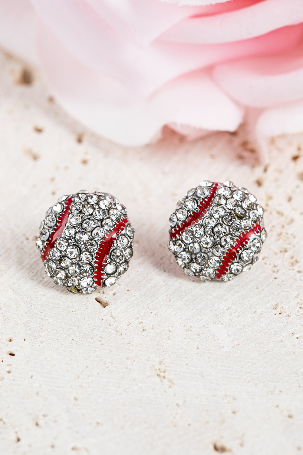Silver Rhinestone Football Stud Earrings