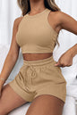 Round Neck Top and Drawstring Shorts Set