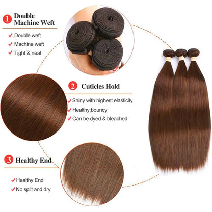 #4 Light Brown Straight Human Hair Bundles 8-40 Inch Cheap Human Hair Extensions For Black Women 1 / 3 / 4 Bundles Wholesale