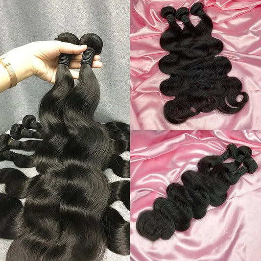 10A Remy Brazilian Human Hair Weaves Bunldes Deal 1/3/4 PCS Human Hair Bundles Natural Black 8-30Inch Remy Hair Extensions