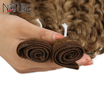 Nature Hair Weave Afro Kinky Curly Synthetic Hair High Temperature Fiber Ombre Brown 26 Inch Deep Wave Hair Bundles Extensions