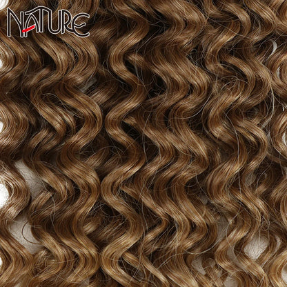 Nature Hair Weave Afro Kinky Curly Synthetic Hair High Temperature Fiber Ombre Brown 26 Inch Deep Wave Hair Bundles Extensions