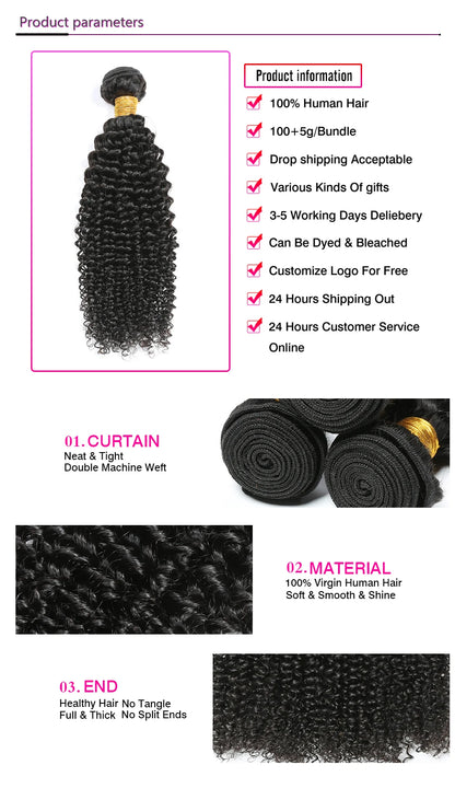 Indian Afro Kinky Curly Bundles 1/3Pcs Human Hair Bundles Natural Color 12-26 Inch Virgin Hair Extension 4C Afro Kinky Bundles