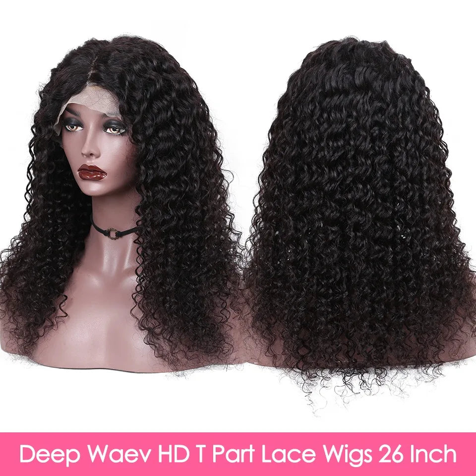 13x4 Deep Wave Frontal Wig Pre Plucked HD Transparent Wet And Wavy Deep Curly Lace Front Human Hair Wigs Brazilian Deep Wave Wig