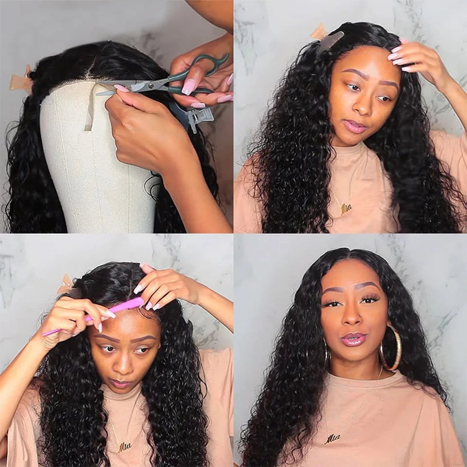 13x4 Deep Wave Frontal Wig Pre Plucked HD Transparent Wet And Wavy Deep Curly Lace Front Human Hair Wigs Brazilian Deep Wave Wig