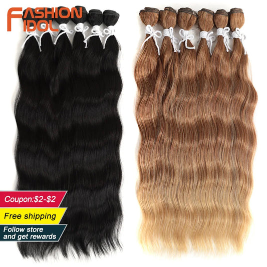 FASHION IDOL Water Wave Hair Bundles Synthetic Hair Extensions Ombre Blonde Hair Weave Bundles 6Pcs/Pack 20 inch Free Shipping