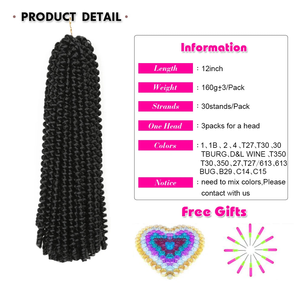 12 Inch Spring Twist Hair Afro Fluffy Synthetic Twist Braids Ombre Crochet Hair Extensions For Women Wholesale Hair Expo City