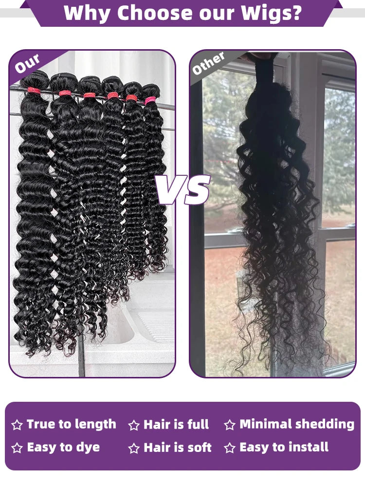 30 34 Inch Deep Wave Human Hair Bundles Curly Hair Burmese Weaving Raw Unprocessed Tissage Double Weft Virgin Hair Extensions