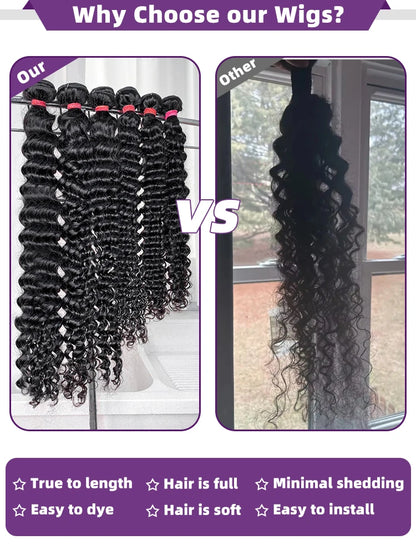 30 34 Inch Deep Wave Human Hair Bundles Curly Hair Burmese Weaving Raw Unprocessed Tissage Double Weft Virgin Hair Extensions