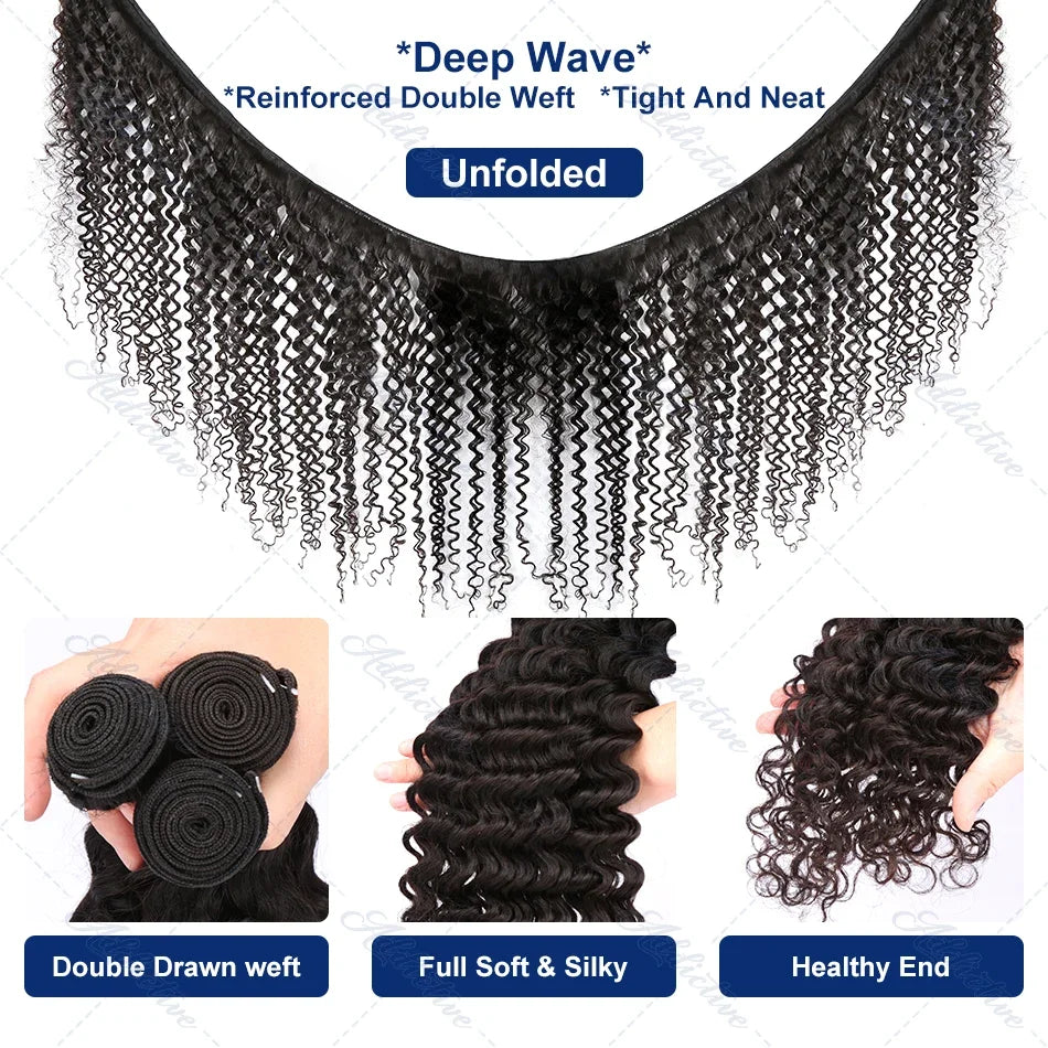 30 34 Inch Deep Wave Human Hair Bundles Curly Hair Burmese Weaving Raw Unprocessed Tissage Double Weft Virgin Hair Extensions