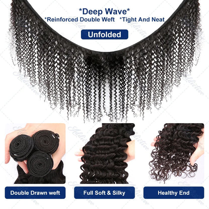 30 34 Inch Deep Wave Human Hair Bundles Curly Hair Burmese Weaving Raw Unprocessed Tissage Double Weft Virgin Hair Extensions