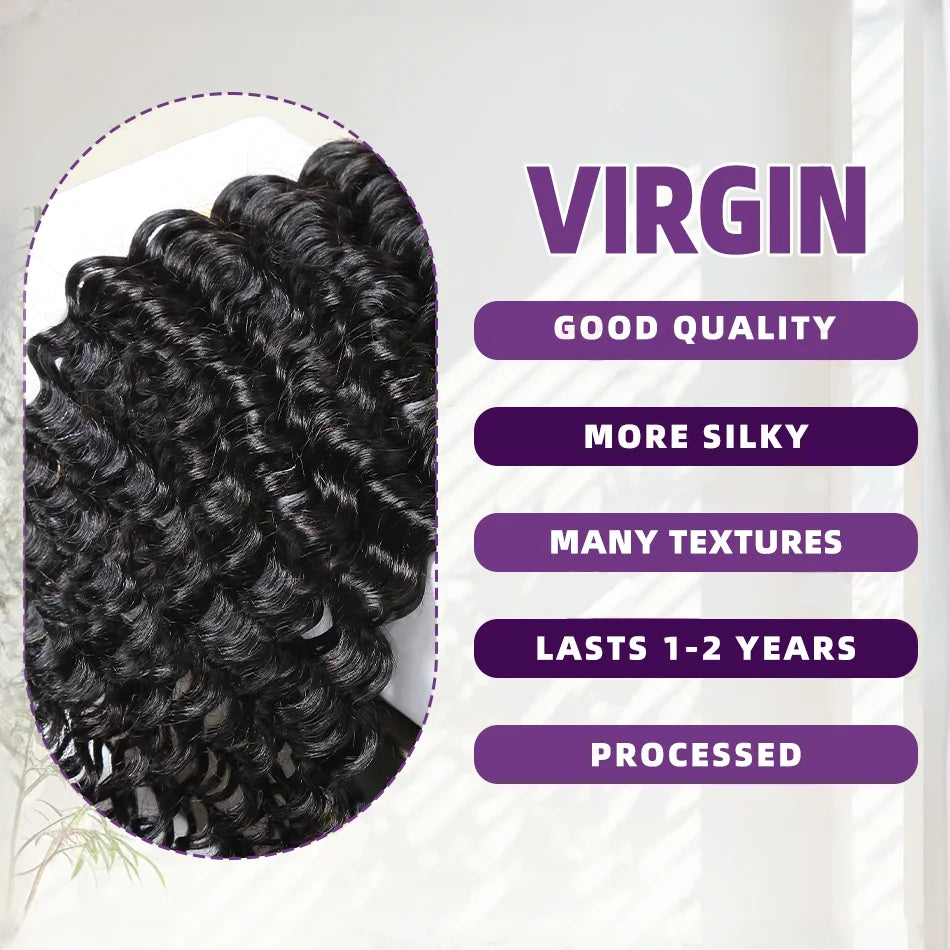 30 34 Inch Deep Wave Human Hair Bundles Curly Hair Burmese Weaving Raw Unprocessed Tissage Double Weft Virgin Hair Extensions