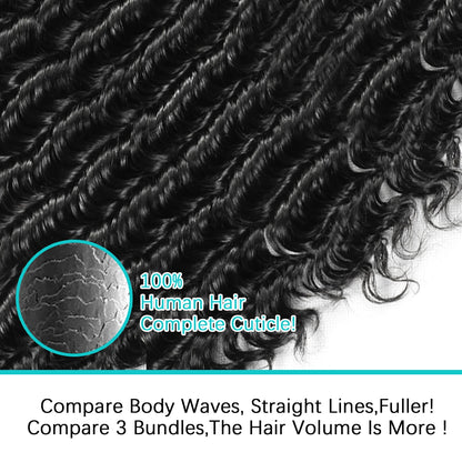Deep Wave Bundles 3 PCS Natural Color 100% Remy Human Hair Bundles 10-40 Inch 100 Gram Per Bundle Sew In Quick Weave Bundles