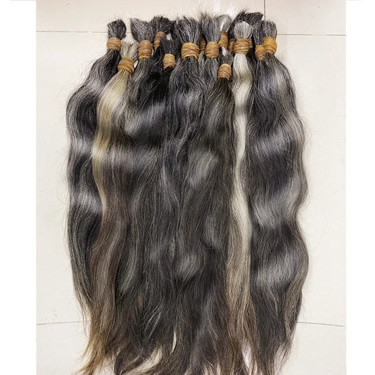 Raw hair Bulk Brazilian Gray hair 100% Human Unprocessed Hair No Weft Virgin Human One Donor hair For One Bundle