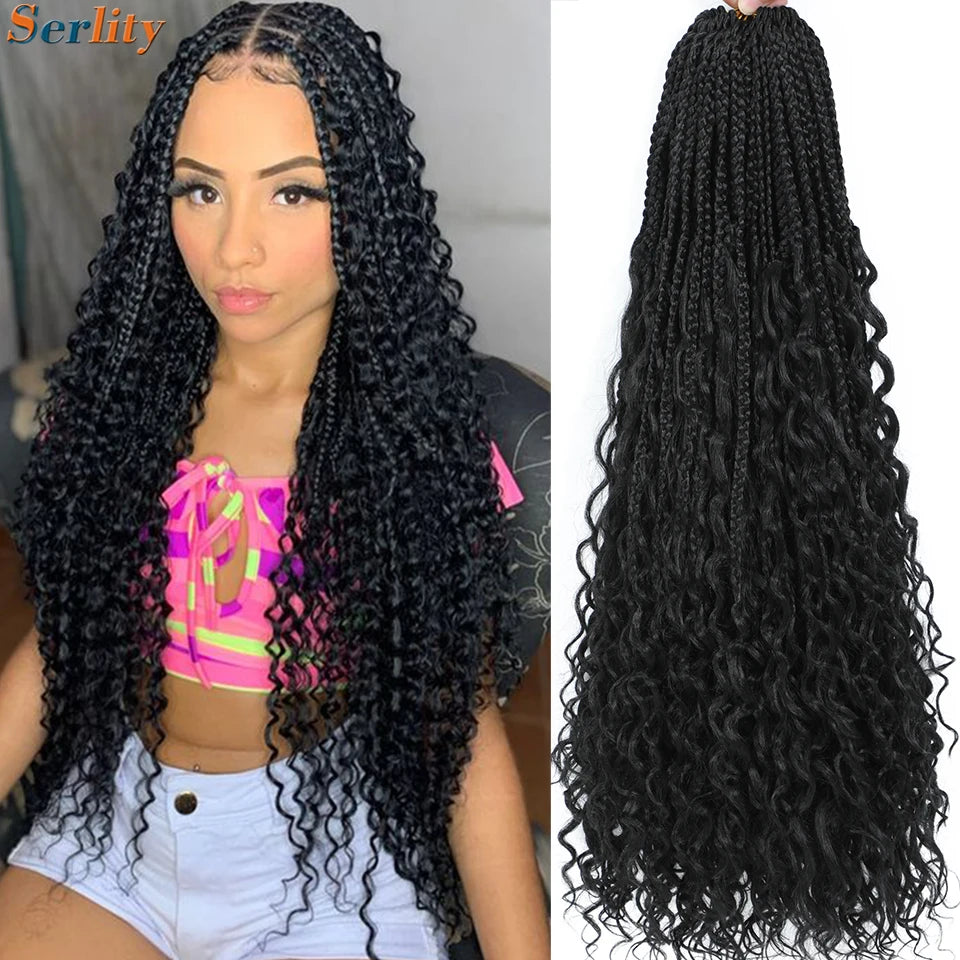 1-6 Packs Ombre Box Braids With Curly Ends Crochet Hair 18 24 Inches T 30 27 Burgundy 1B 5Colors Goddess Box Braids Crochet Hair