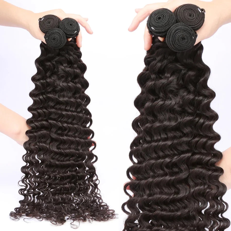 30 34 Inch Deep Wave Human Hair Bundles Curly Hair Burmese Weaving Raw Unprocessed Tissage Double Weft Virgin Hair Extensions