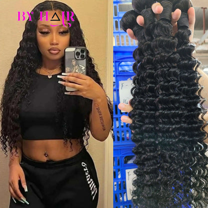 Deep Wave Human Hair Bundles For Women Brazilian Weaving 26 28 30 32Inch Virgin Hair Extensions Deep Wave Hair Bundles 1/3/4 Pcs