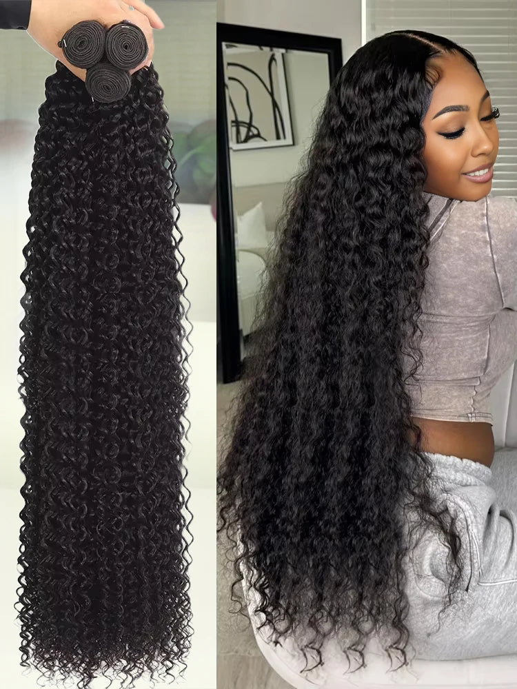 30 34 Inch Deep Wave Human Hair Bundles Curly Hair Burmese Weaving Raw Unprocessed Tissage Double Weft Virgin Hair Extensions