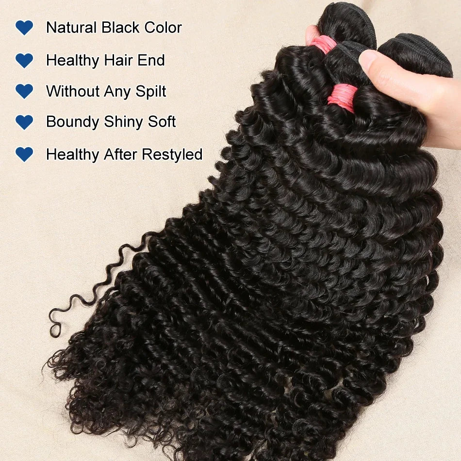 30 34 Inch Deep Wave Human Hair Bundles Curly Hair Burmese Weaving Raw Unprocessed Tissage Double Weft Virgin Hair Extensions