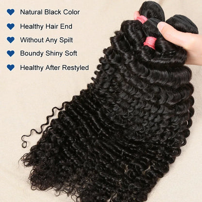 30 34 Inch Deep Wave Human Hair Bundles Curly Hair Burmese Weaving Raw Unprocessed Tissage Double Weft Virgin Hair Extensions