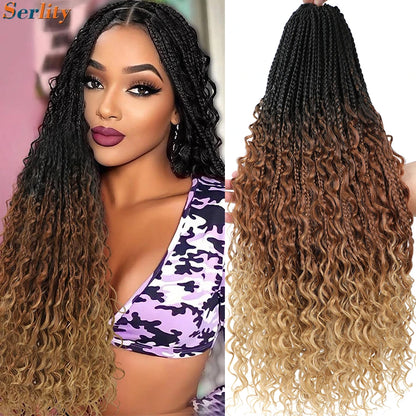 1-6 Packs Ombre Box Braids With Curly Ends Crochet Hair 18 24 Inches T 30 27 Burgundy 1B 5Colors Goddess Box Braids Crochet Hair