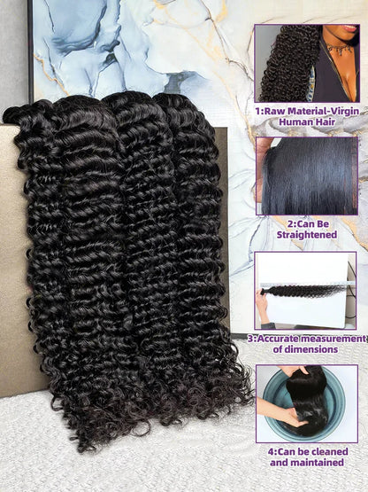 30 34 Inch Deep Wave Human Hair Bundles Curly Hair Burmese Weaving Raw Unprocessed Tissage Double Weft Virgin Hair Extensions