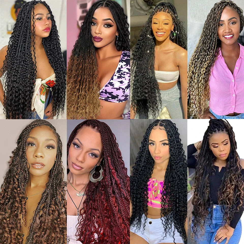 1-6 Packs Ombre Box Braids With Curly Ends Crochet Hair 18 24 Inches T 30 27 Burgundy 1B 5Colors Goddess Box Braids Crochet Hair