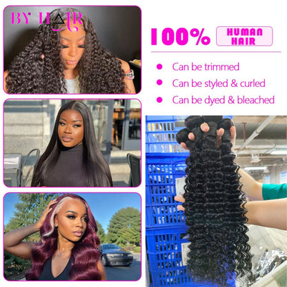 Deep Wave Human Hair Bundles For Women Brazilian Weaving 26 28 30 32Inch Virgin Hair Extensions Deep Wave Hair Bundles 1/3/4 Pcs