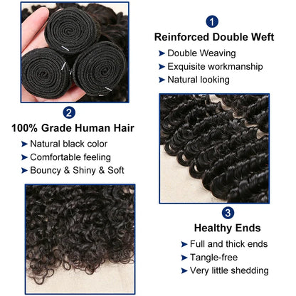 30 34 Inch Deep Wave Human Hair Bundles Curly Hair Burmese Weaving Raw Unprocessed Tissage Double Weft Virgin Hair Extensions