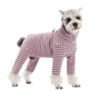 Dog Pajamas Small Dog Clothes with Fully-Closed Stomach Windproof Warm Velvet Pet Undershirts Adjustable Puppy Striped Jumpsuit