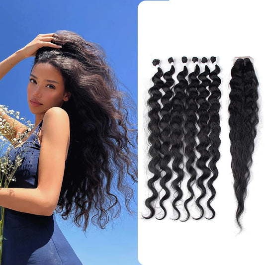 Synthetic Hair Extensions Body Wave Hair Bundles With Closure 36 inch 7pcs Ombre Blonde Hair Weaving Bundles Daily Cosplay Hair