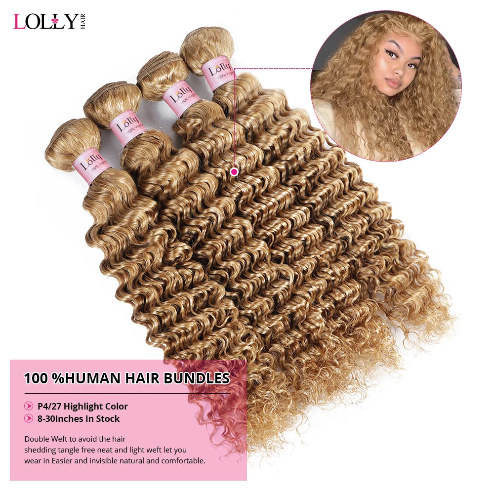 #27 Honey Blonde Bundles Deep Wave Hair Bundles Brazilian Hair Weave Human Hair Bundles Deep Wave Hair Bundles 3/4 Bundles