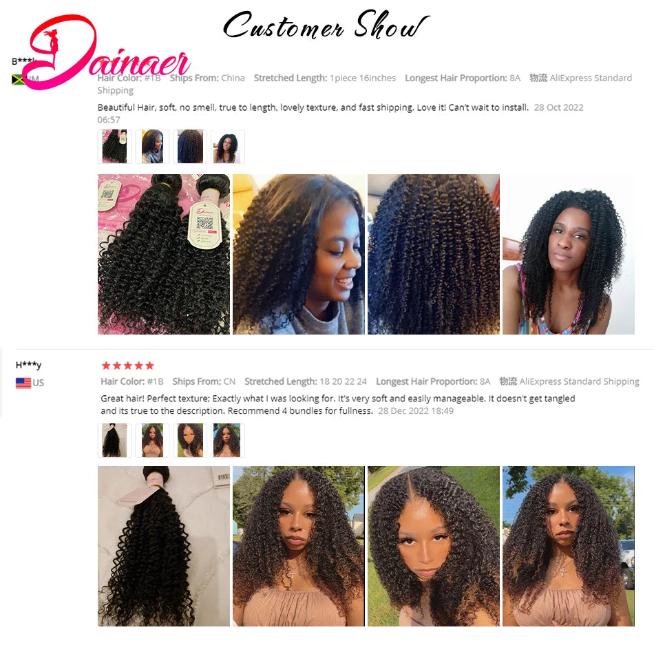 Indian Afro Kinky Curly Bundles 1/3Pcs Human Hair Bundles Natural Color 12-26 Inch Virgin Hair Extension 4C Afro Kinky Bundles