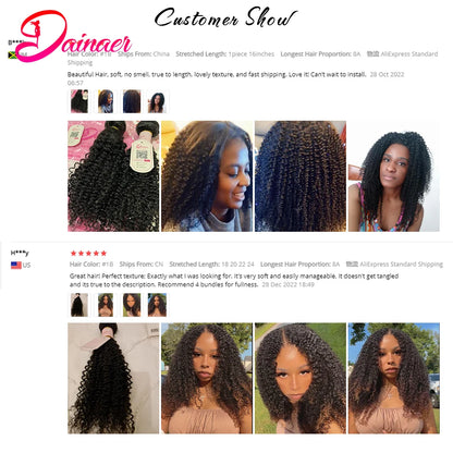 Indian Afro Kinky Curly Bundles 1/3Pcs Human Hair Bundles Natural Color 12-26 Inch Virgin Hair Extension 4C Afro Kinky Bundles