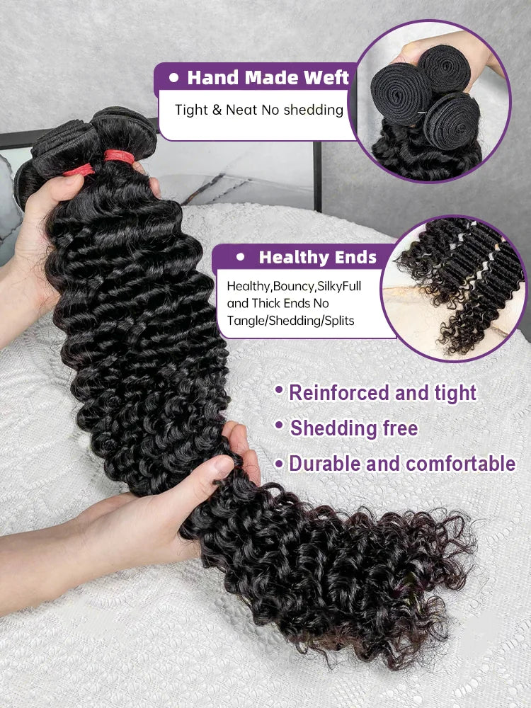 30 34 Inch Deep Wave Human Hair Bundles Curly Hair Burmese Weaving Raw Unprocessed Tissage Double Weft Virgin Hair Extensions