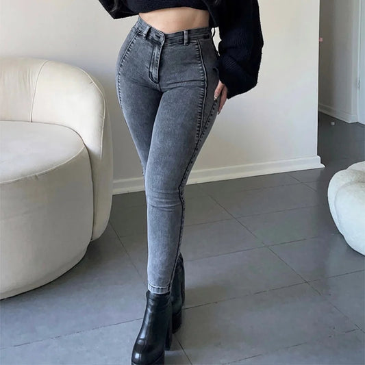 2023 Fashion Skinny Pants Women High Quality Clothing Luxury Trousers Korean Style Spring and Autumn Solid Colors Jeans Slim Fit