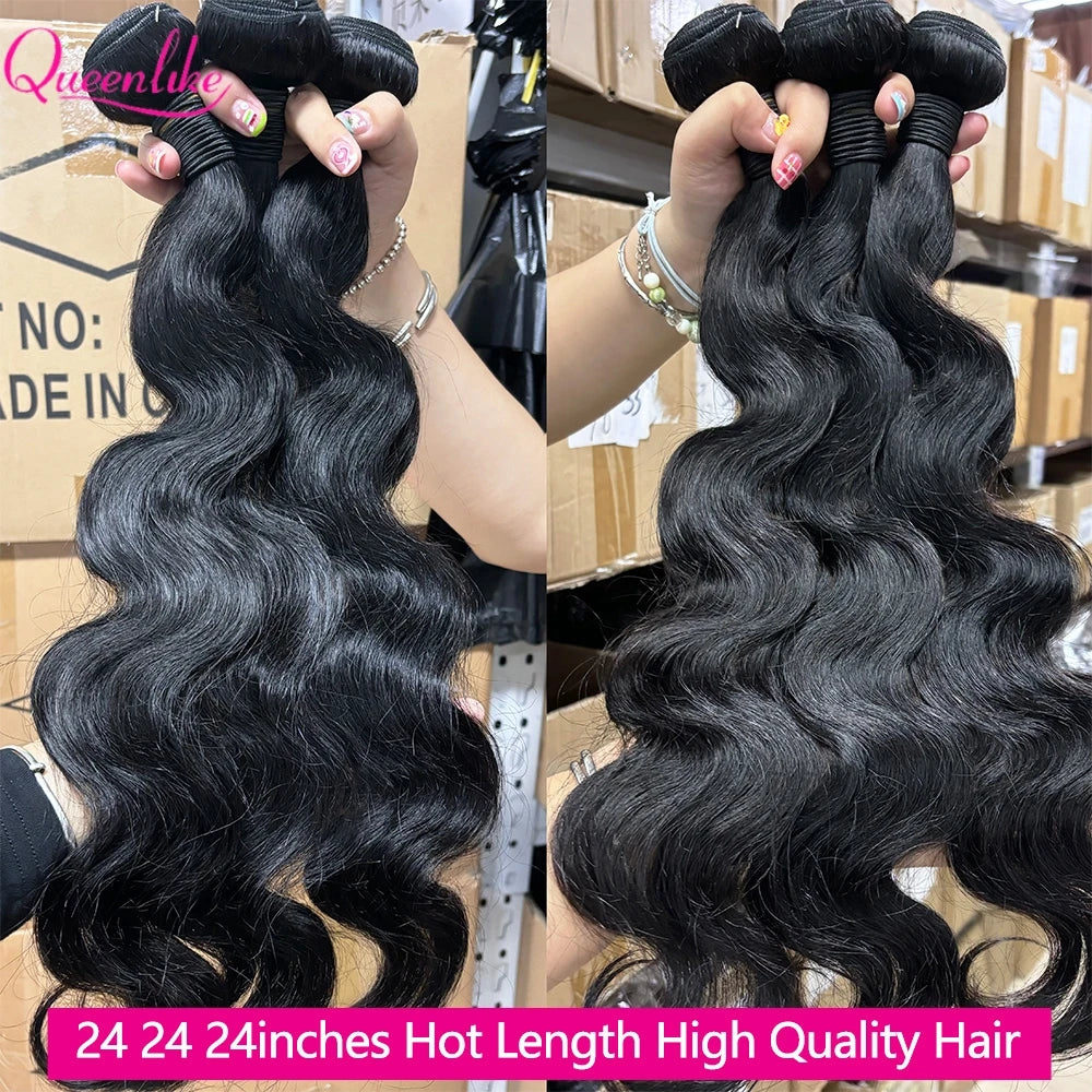 Queenlike 24 24 24 Inch Body Wave Bundles Human Hair 12A Top Quality Raw Hair Bundles 30Inch Brazilian Weave Human Hair Bundles