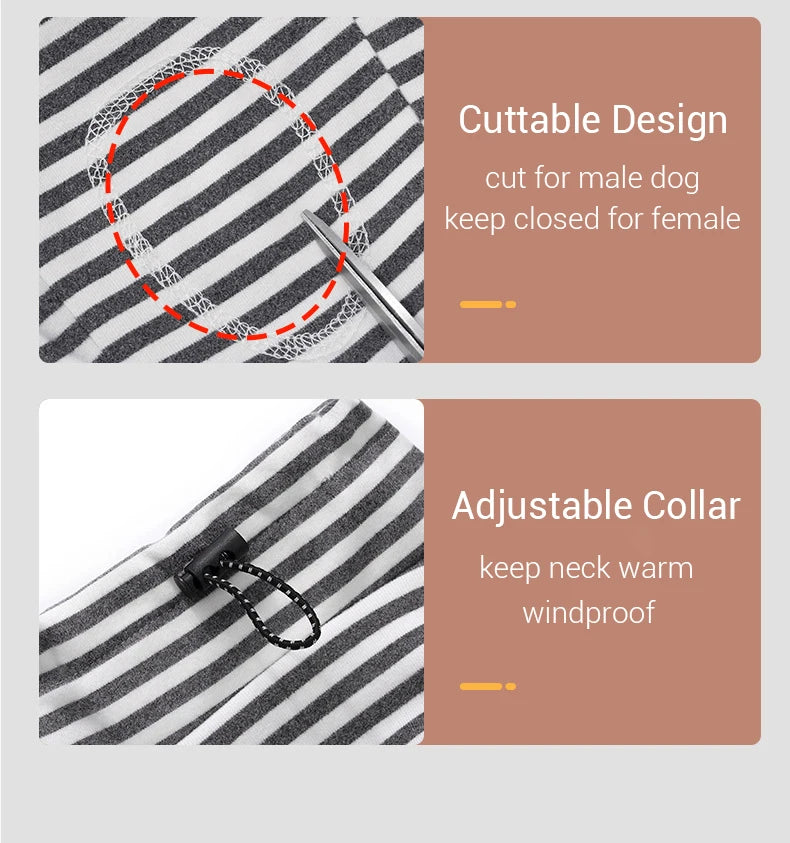 Dog Pajamas Small Dog Clothes with Fully-Closed Stomach Windproof Warm Velvet Pet Undershirts Adjustable Puppy Striped Jumpsuit