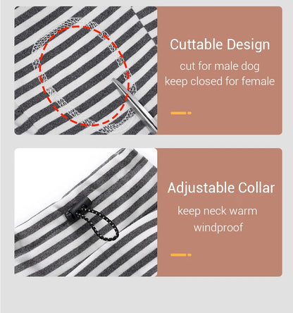 Dog Pajamas Small Dog Clothes with Fully-Closed Stomach Windproof Warm Velvet Pet Undershirts Adjustable Puppy Striped Jumpsuit