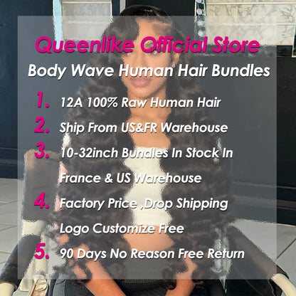 Queenlike 24 24 24 Inch Body Wave Bundles Human Hair 12A Top Quality Raw Hair Bundles 30Inch Brazilian Weave Human Hair Bundles
