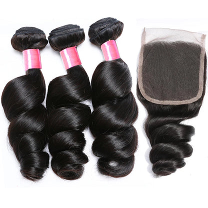 12A Peruvian Hair Bundles With Closure Loose Wave Bundles With Hd Transparent Lace Closure Human Hair 3 Bundles With Closure