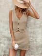 Button Up Sleeveless Top and Drawstring Skirt Set