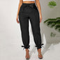 Solid Color Temperament Leg Tie Wooden Ear Trim Casual Women's Pants