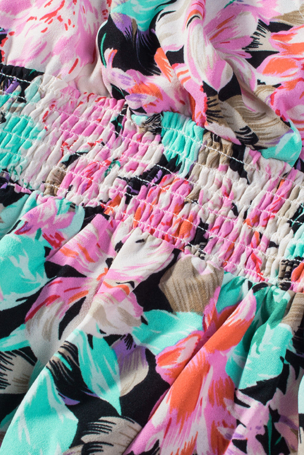 Green Sling V-Neck Elastic Waist Floral Maxi Dress