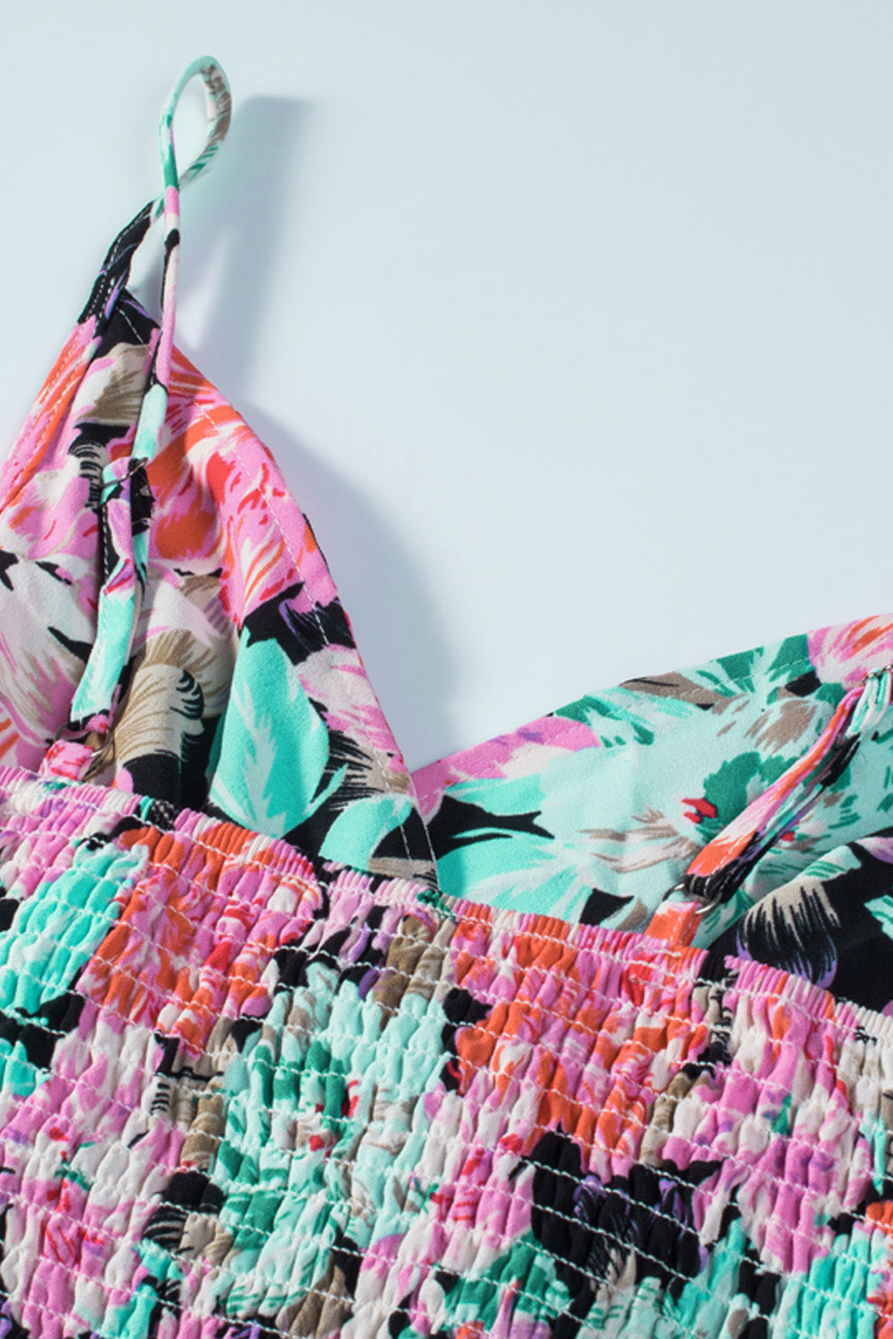 Green Sling V-Neck Elastic Waist Floral Maxi Dress