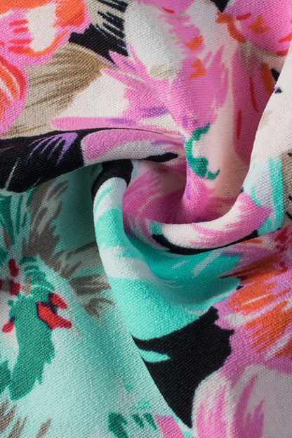 Green Sling V-Neck Elastic Waist Floral Maxi Dress